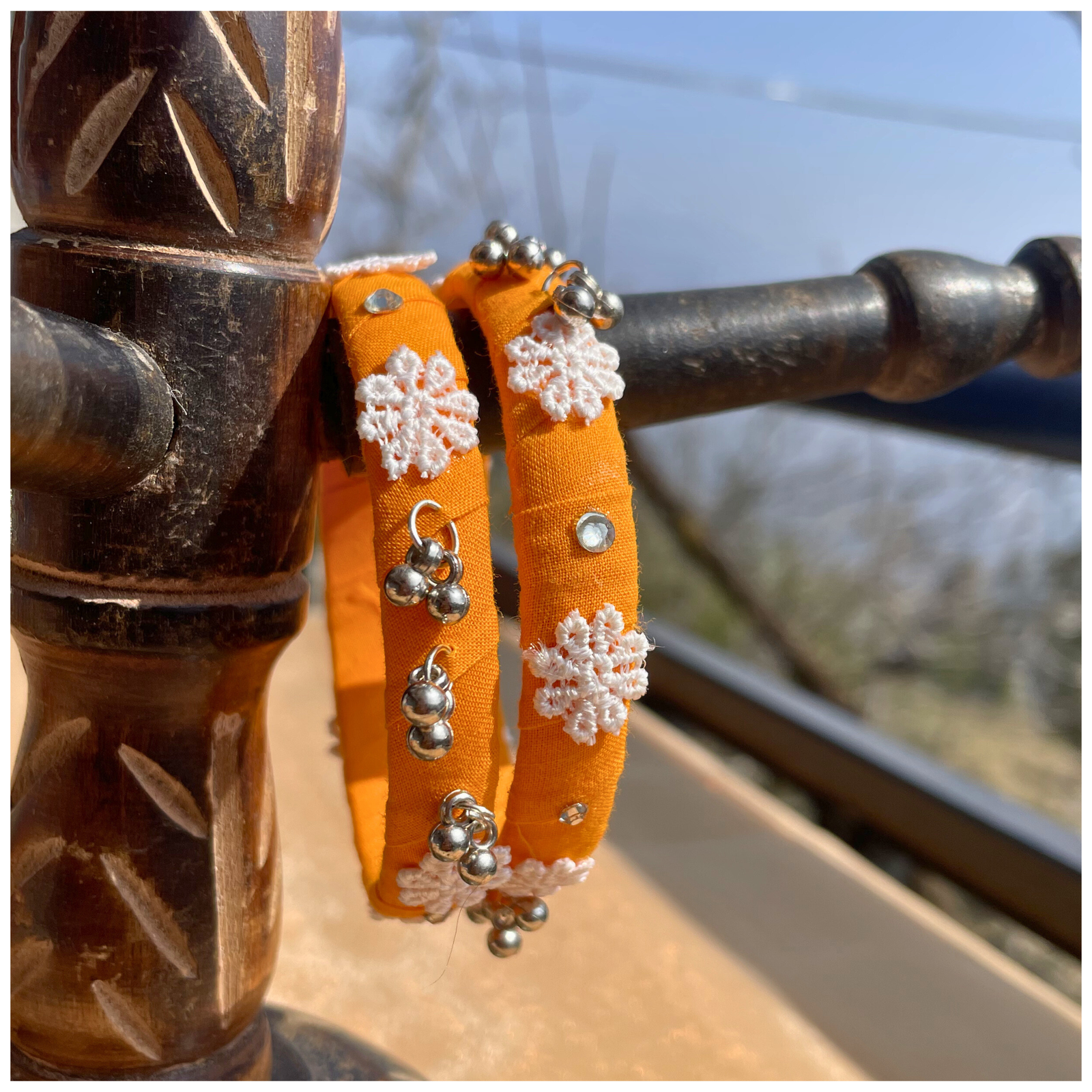 SauGaat Floral & Ghungroo Handcrafted Cotton Wrapped Bangles (Set of 2)