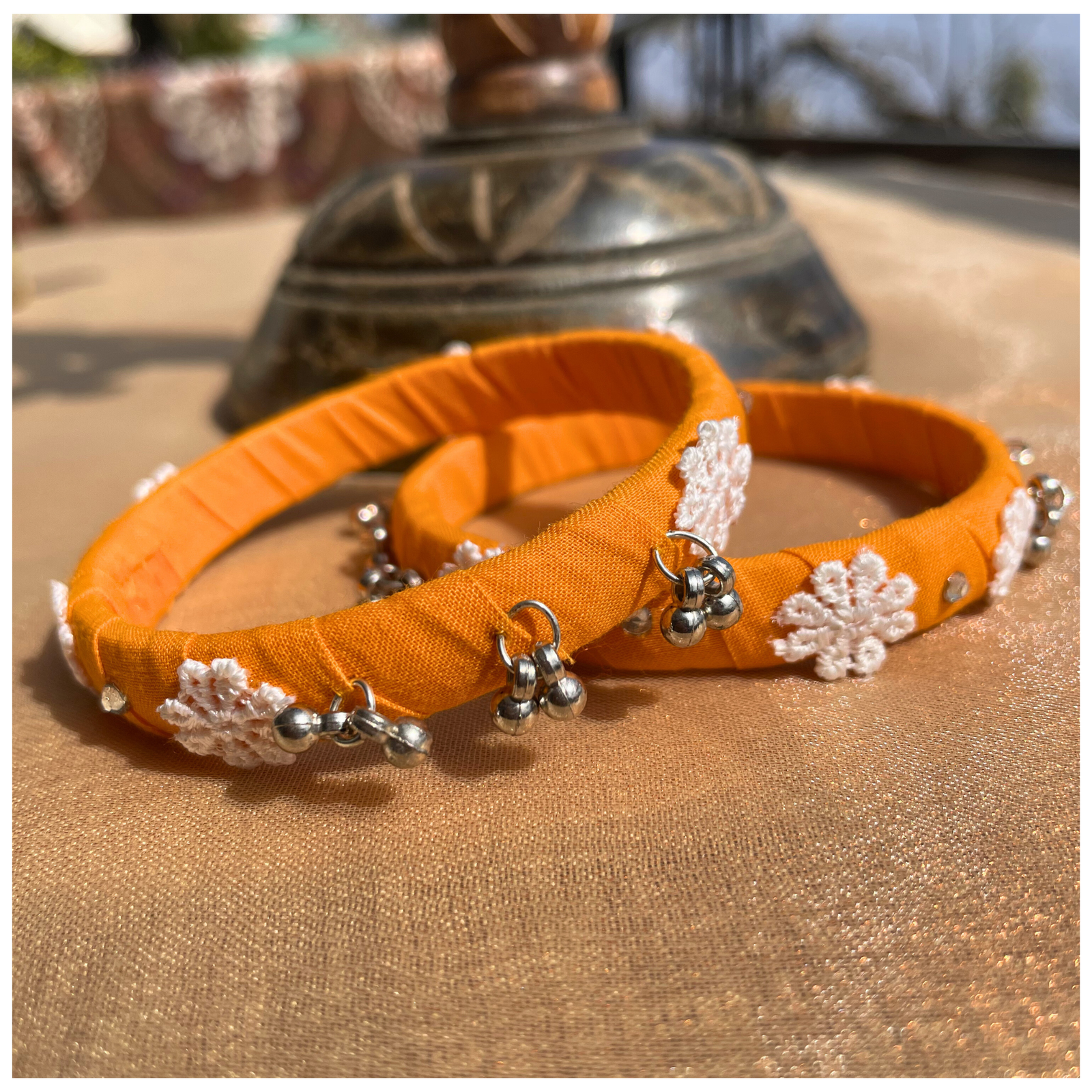 SauGaat Floral & Ghungroo Handcrafted Cotton Wrapped Bangles (Set of 2)