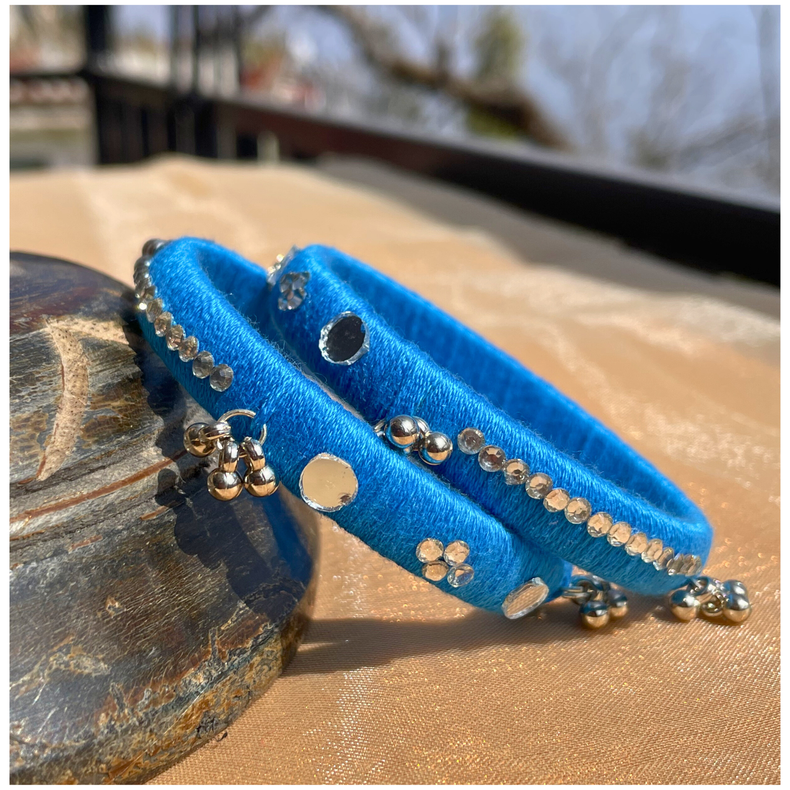 SauGaat Handcrafted Mirror & Stone-Encrusted Bangles (Set of 2)