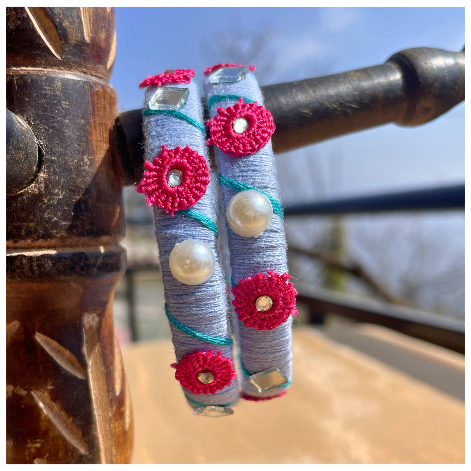 Floral-Mirror Bangles  Set