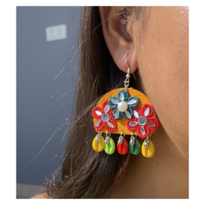 Handcrafted Floral Mirror Shell Drop Earrings