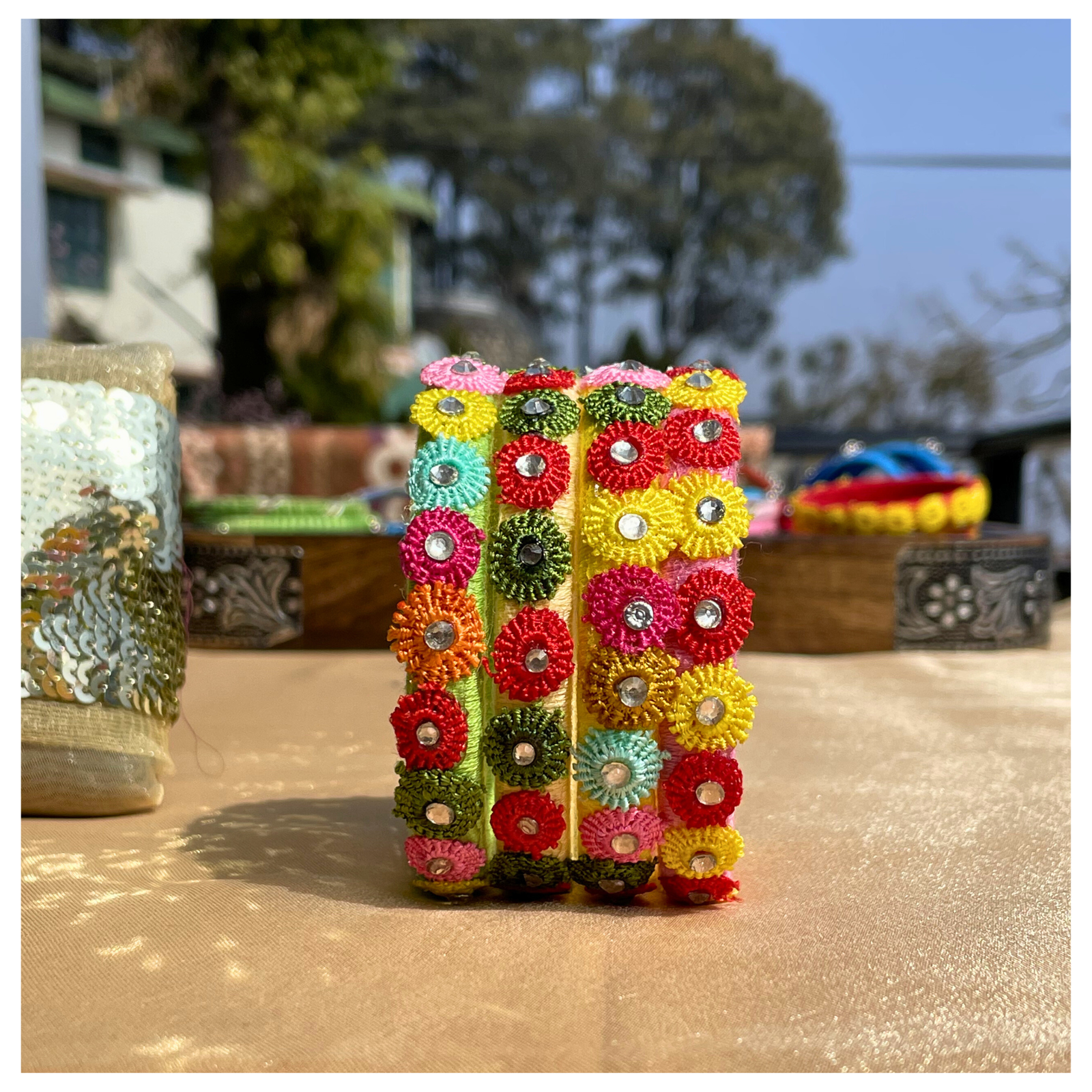 Multicoloured flower bangle