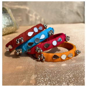 Mirror ,Tassels and Cotton-Wrapped Bangle Set