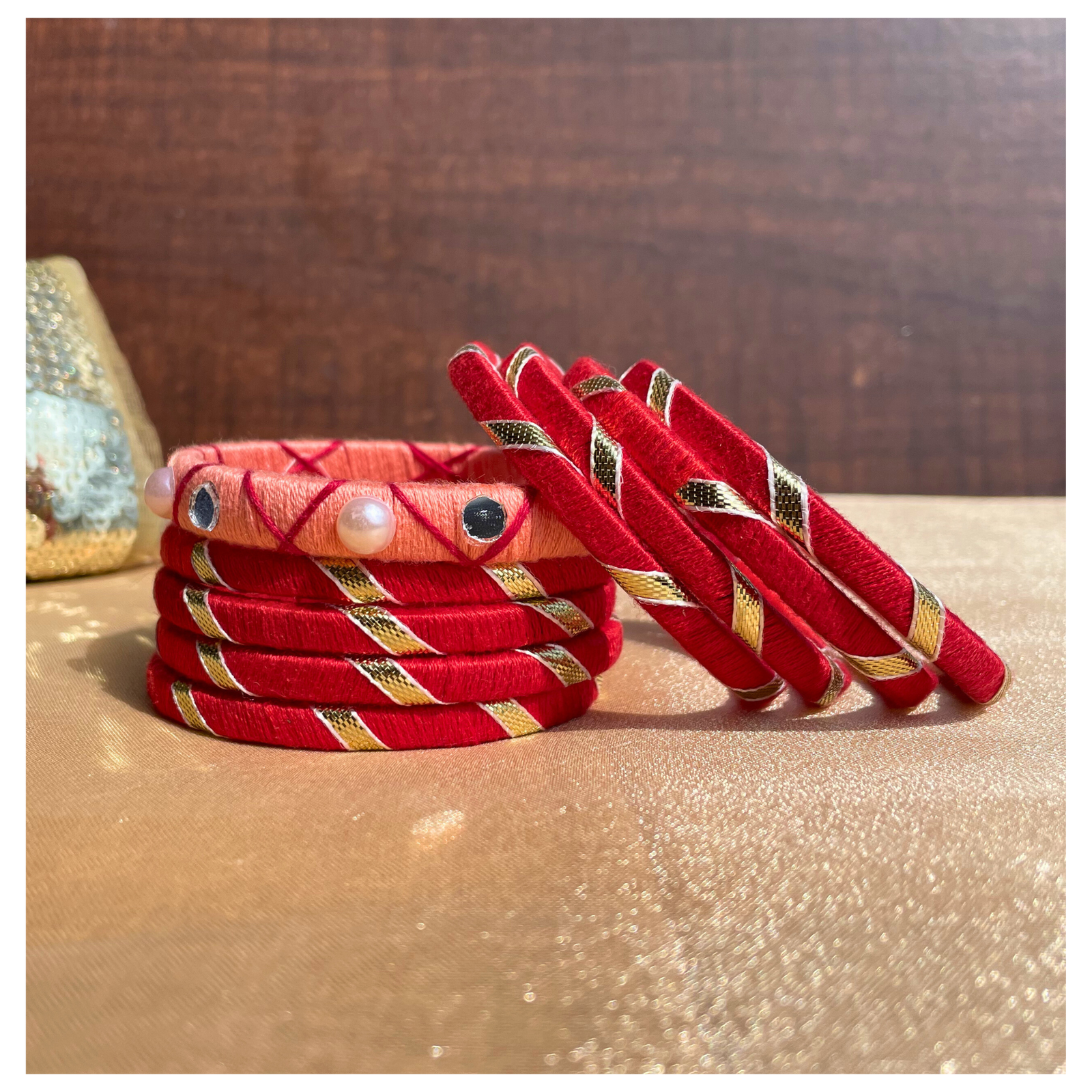 Classic Red Thread Bangles with Pearl Embellishments