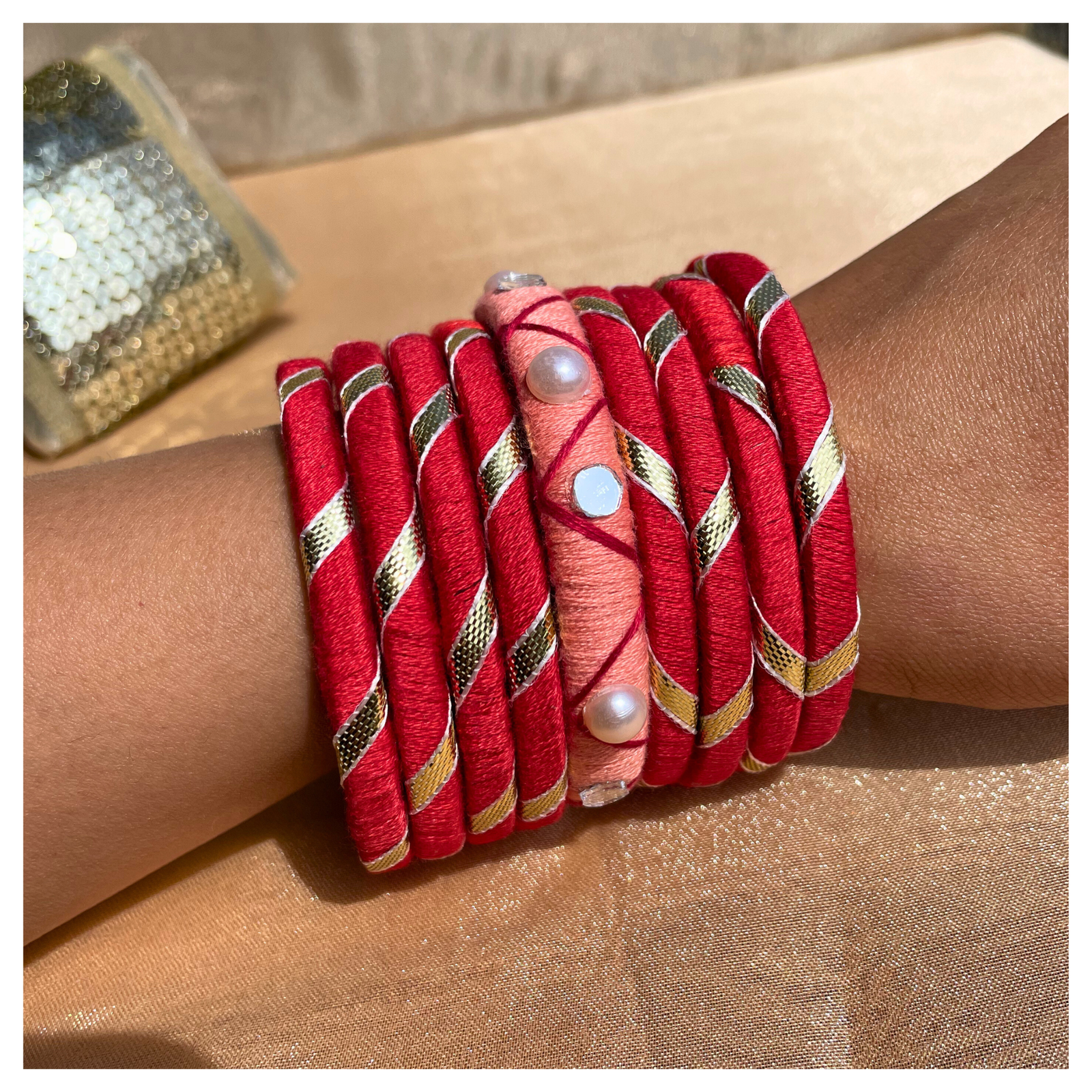 Classic Red Thread Bangles with Pearl Embellishments