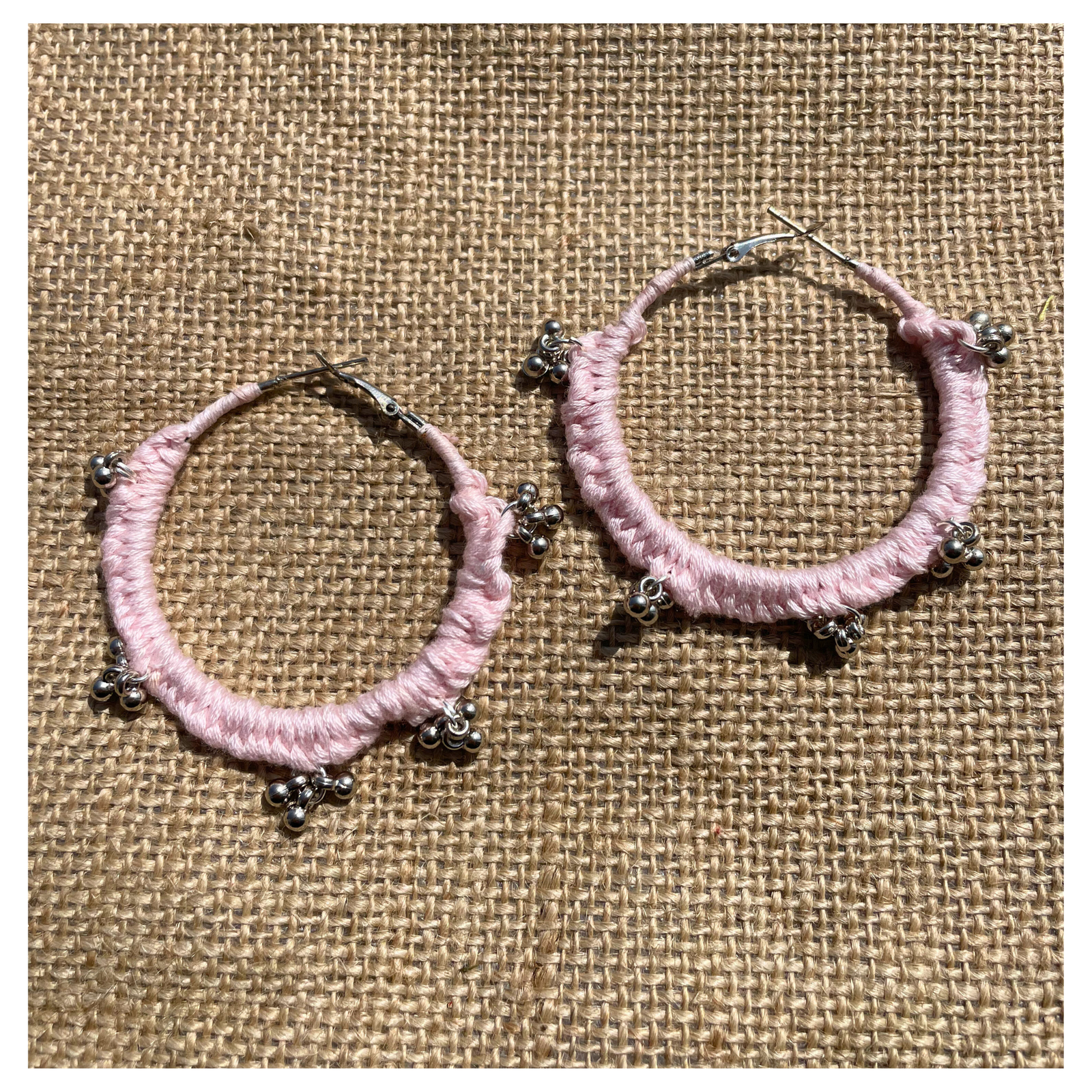 Handcrafted Thread Hoop Earrings with Ghungroo