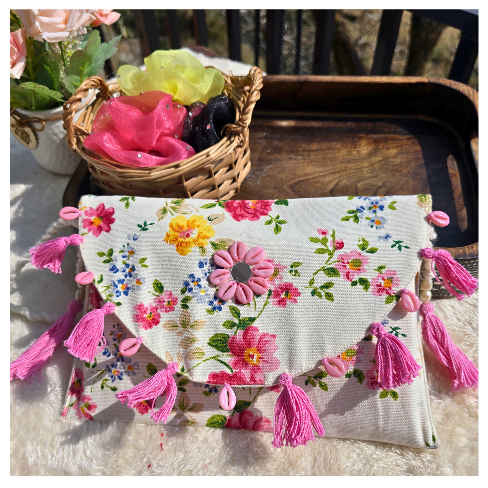 Handmade Floral Tassel Sling Bag for Women