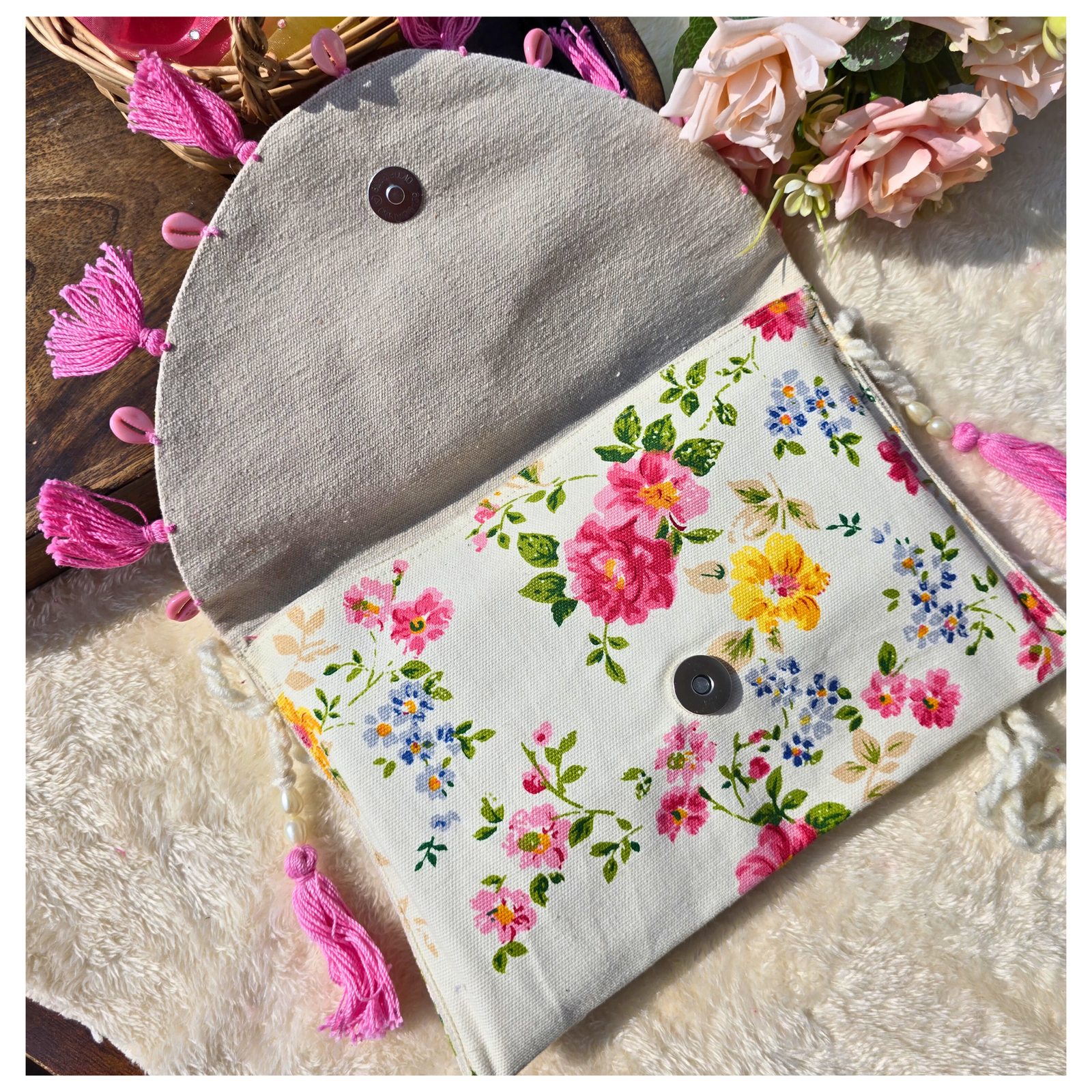 Handmade Floral Tassel Sling Bag for Women