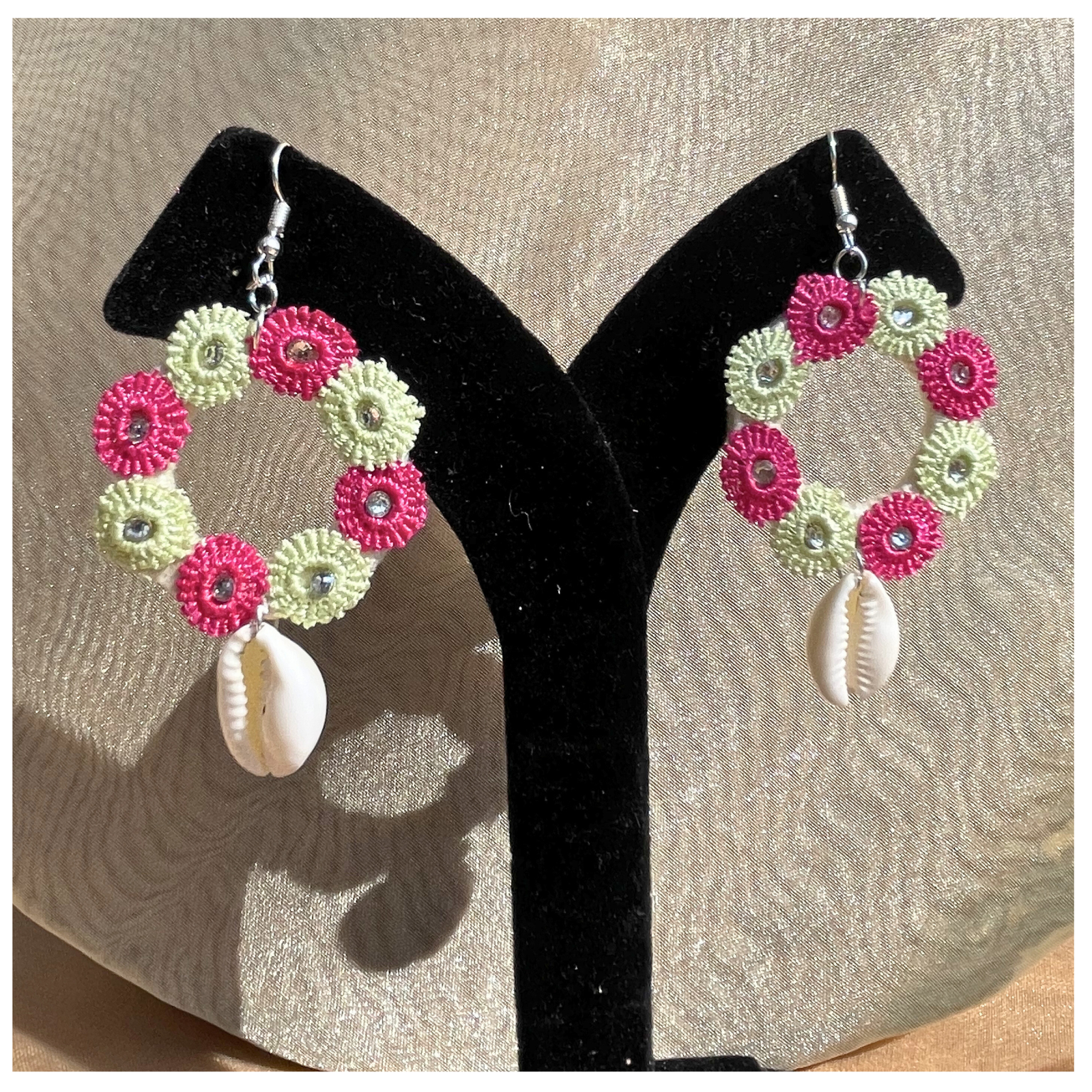 Handmade Floral Shell Hoop  Multi-Color Earrings