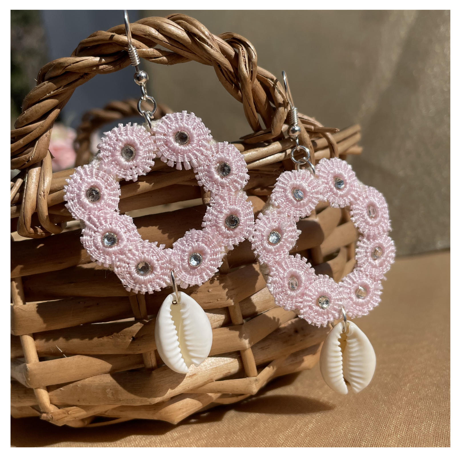 Handmade Floral Shell Hoop Earrings
