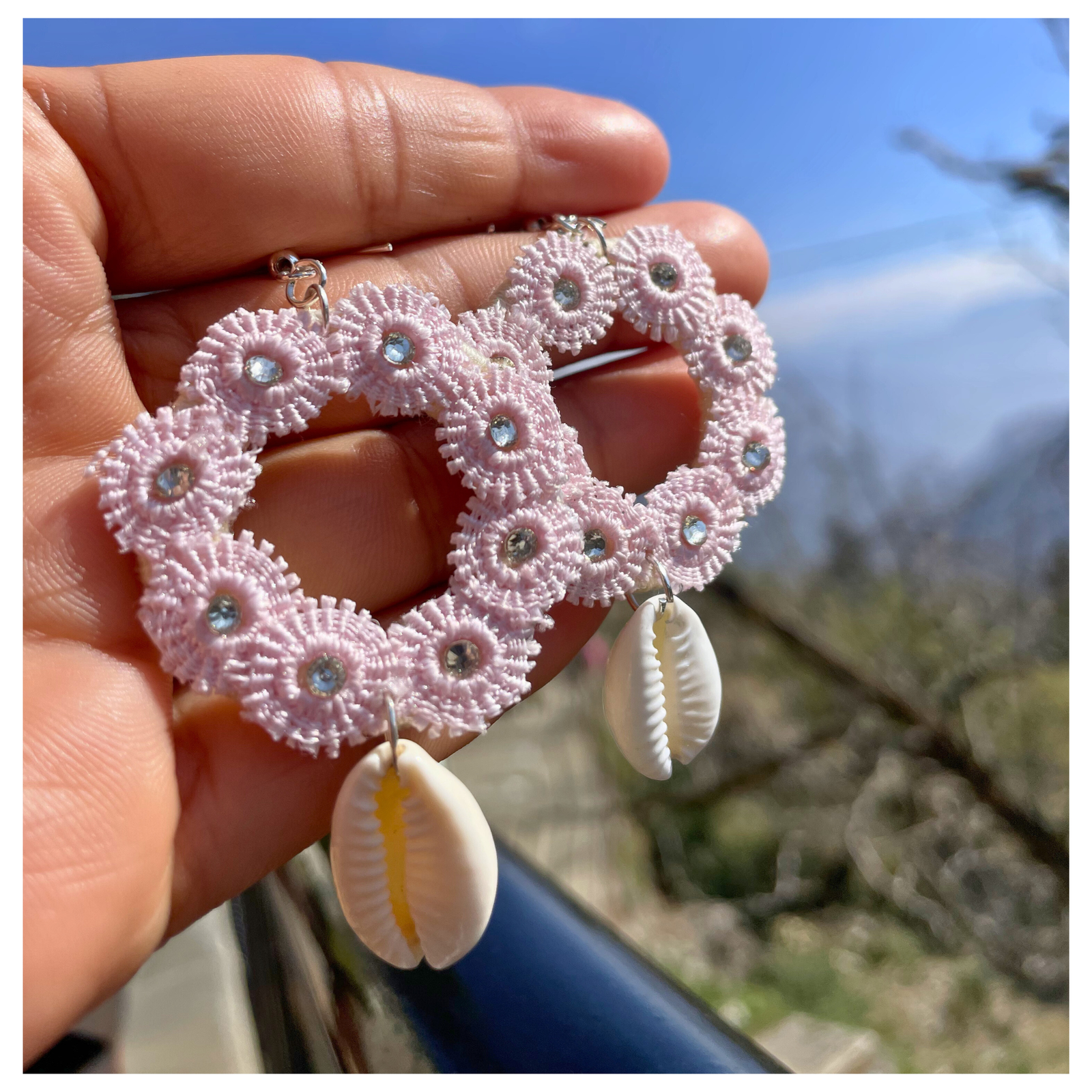 Handmade Floral Shell Hoop Earrings
