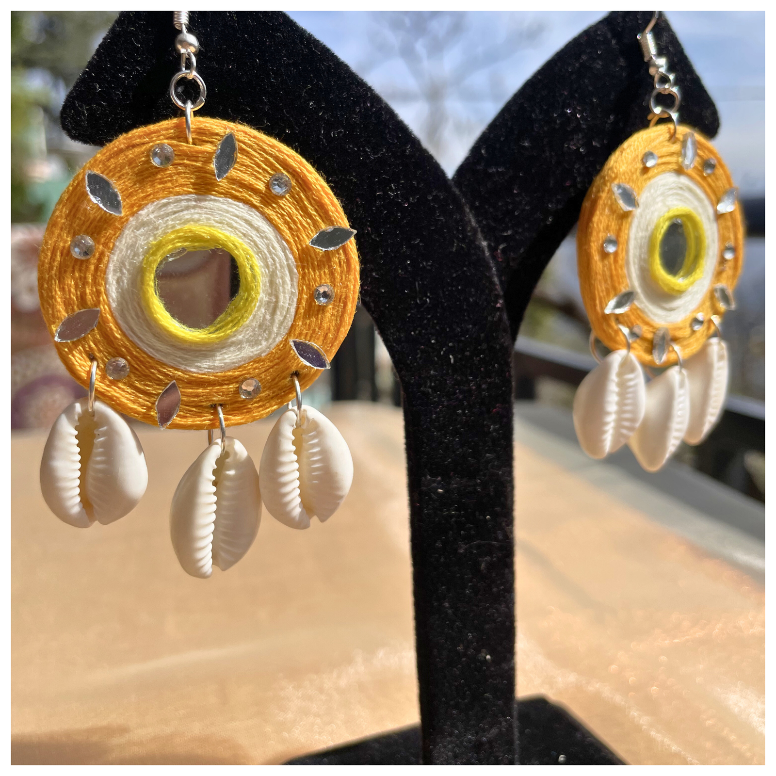 Boho Shell Mirror Earrings – Handmade Statement Jewelry