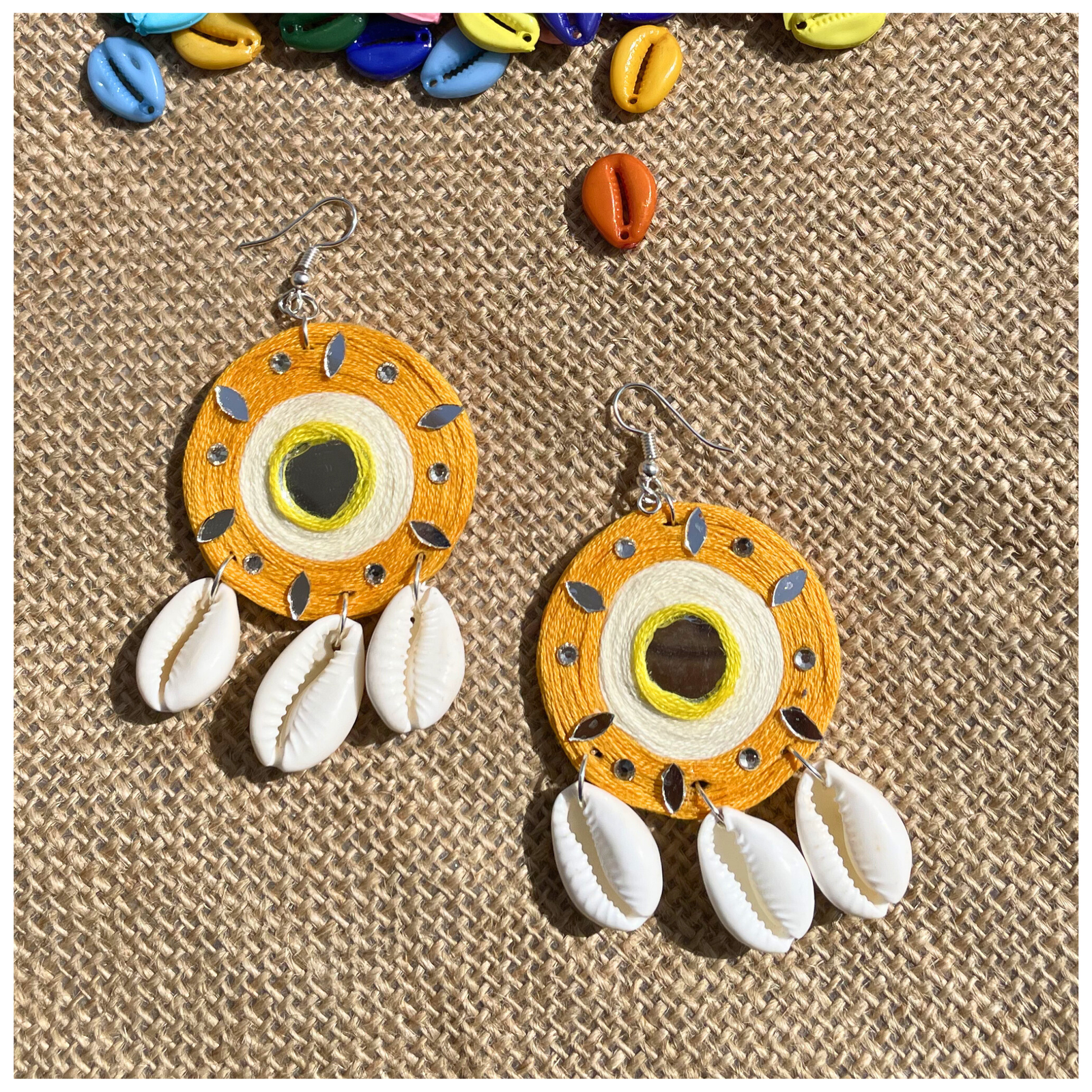 Boho Shell Mirror Earrings – Handmade Statement Jewelry
