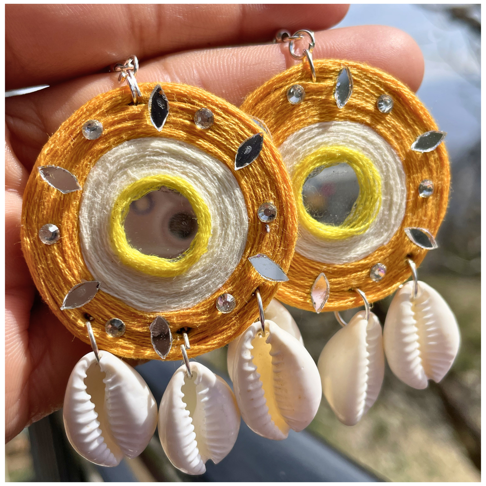 Boho Shell Mirror Earrings – Handmade Statement Jewelry