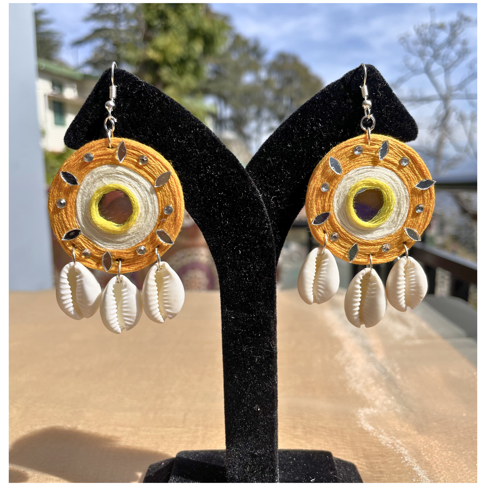 Boho Shell Mirror Earrings – Handmade Statement Jewelry