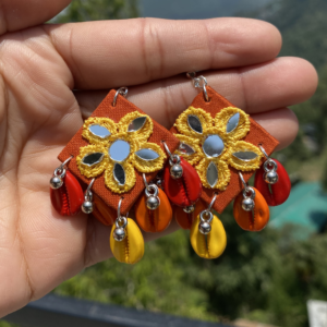 Handmade Mirror Work & Cowrie Shell Boho Earrings | Festival Statement Jewellery