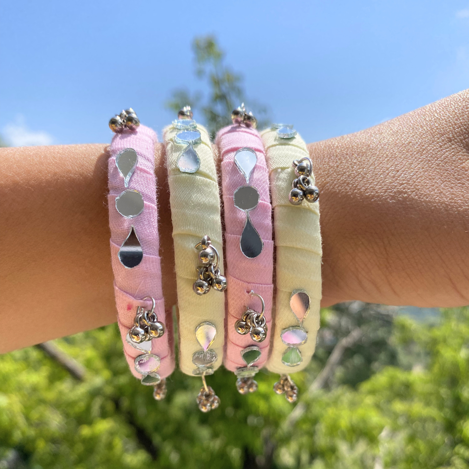 Handcrafted Mirror-Work & Ghungroo Bangles (Set of 4 Piece)