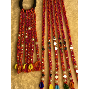 Pink orange boho hair string long with mirror work and sea shell charm