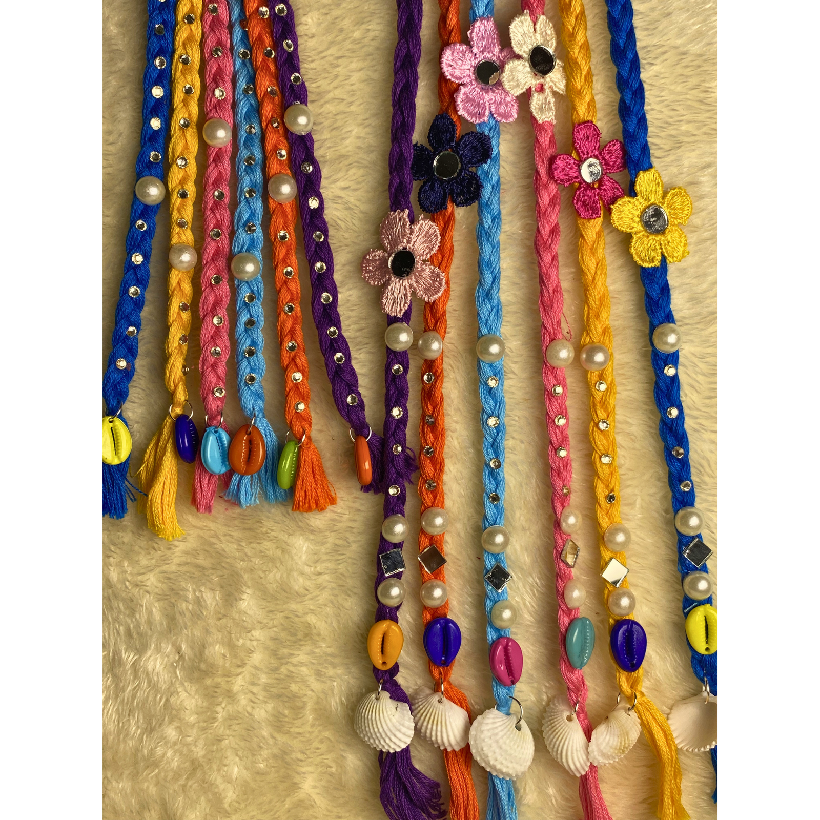 Rainbow Floral Boho Hair Strings – Set of 2