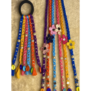 Rainbow floral hair string long with mirror work and cowrie shell charm