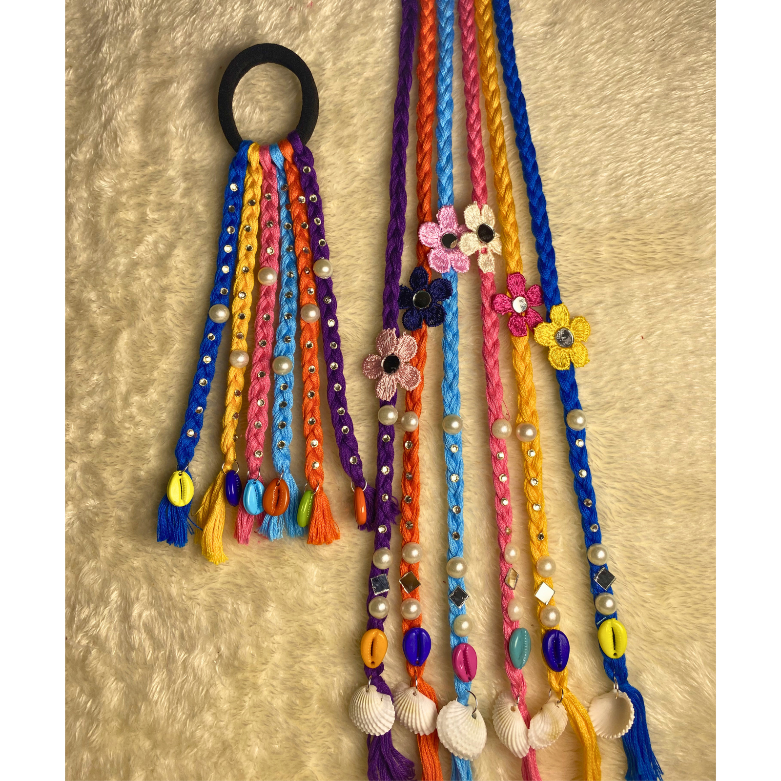 Rainbow Floral Boho Hair Strings – Set of 2