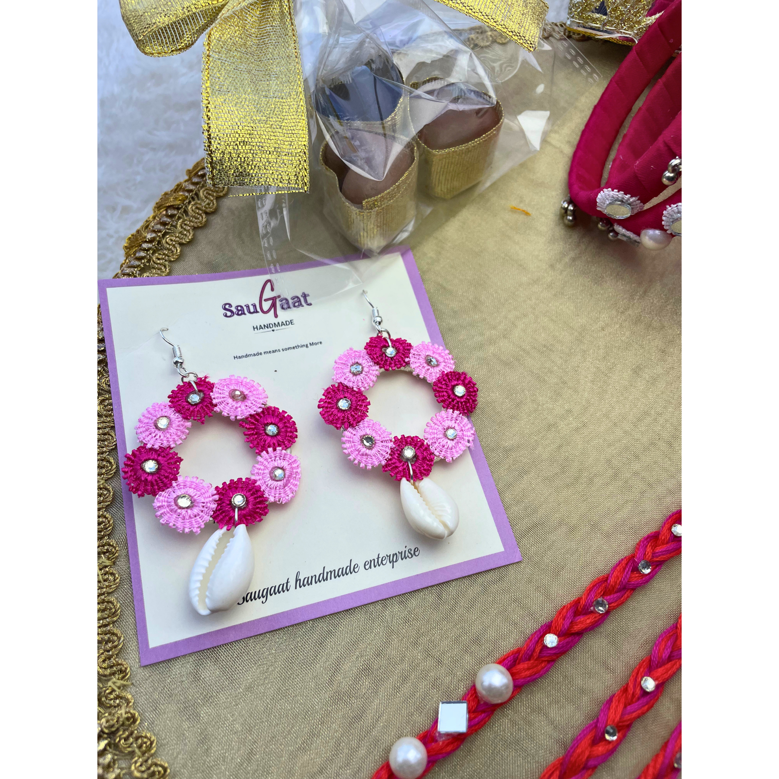 Boho Rakhi Hamper – Braided Hair String, Bangles & Earrings Set