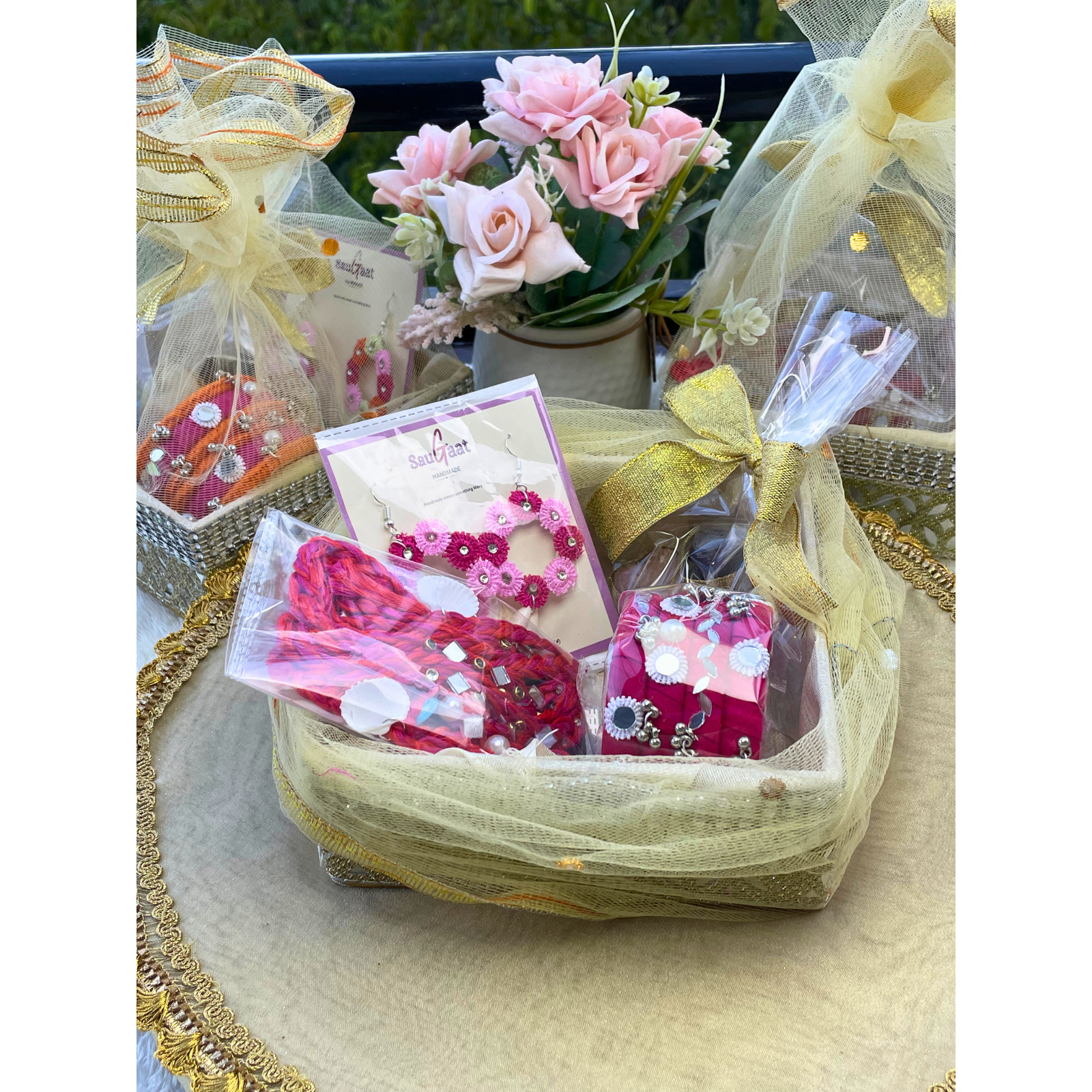 Boho Rakhi Hamper – Braided Hair String, Bangles & Earrings Set