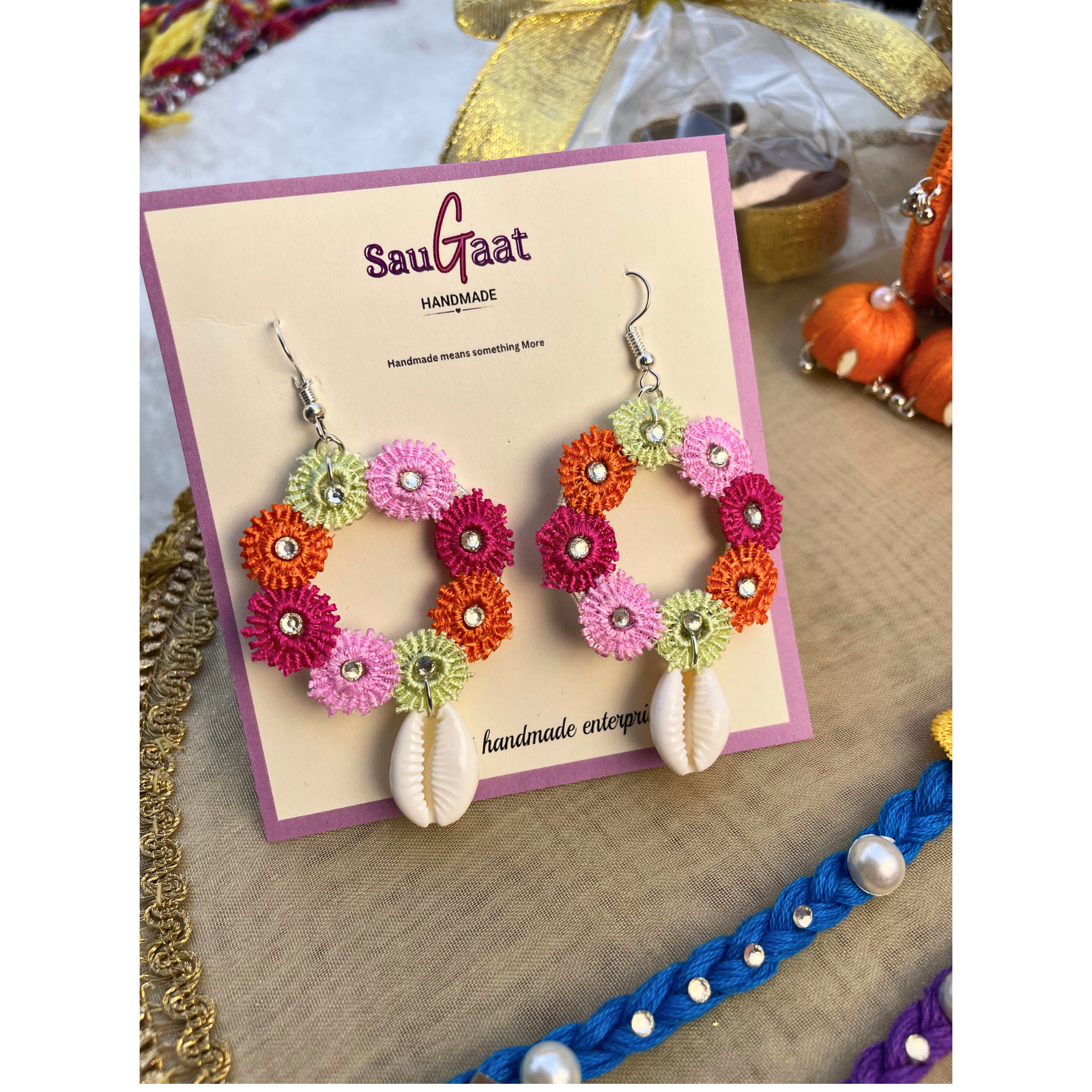 Rakhi Gift Hamper – Multicolor Boho Hair String, Bangles & Floral Earrings Se