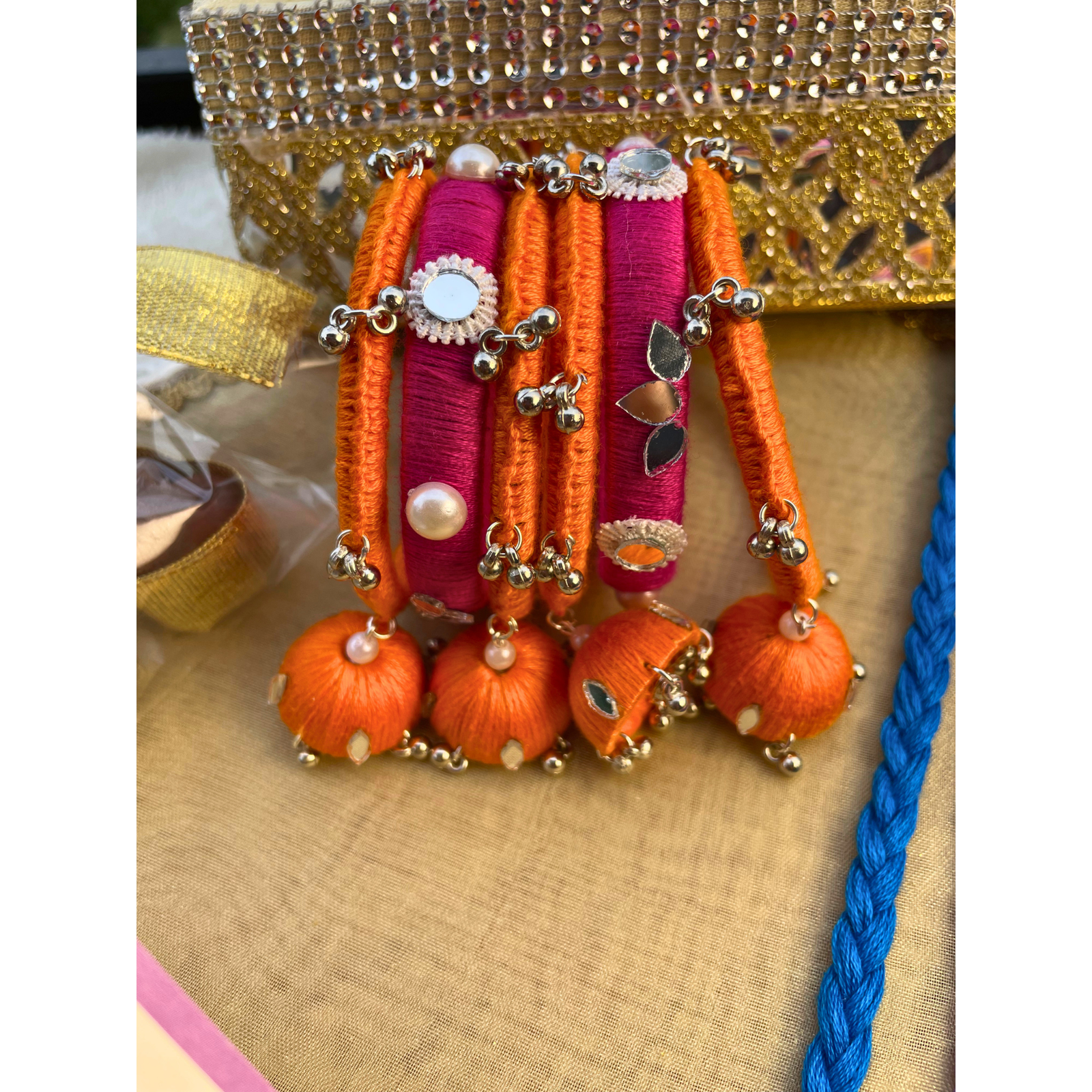 Rakhi Gift Hamper – Multicolor Boho Hair String, Bangles & Floral Earrings Se