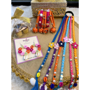 Rakhi Gift Hamper – Multicolor Boho Hair String, Bangles & Floral Earrings Se